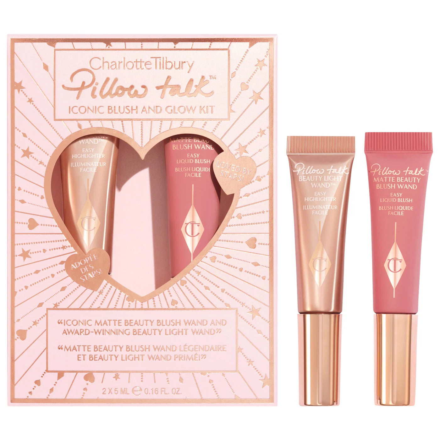 Charlotte Tilbury Mini Pillow Talk Blush and Glow Beauty Highlighter Wand Set